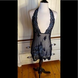 🌟Fredericks of Hollywood Black & Blue Sheer Negligee Slip Dress🌟